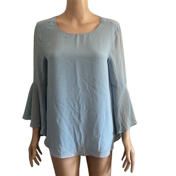 Jennifer Lopez Blouse Womens Small Light Blue Bell Sleeve Lightweight Flowy - Picture 12 of 12